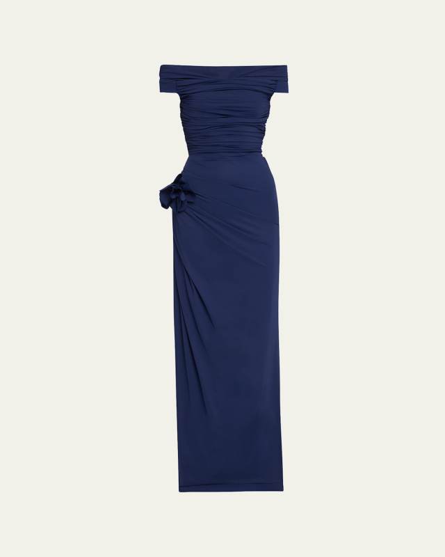 Soetsu Off-Shoulder Ruched Jersey Gown